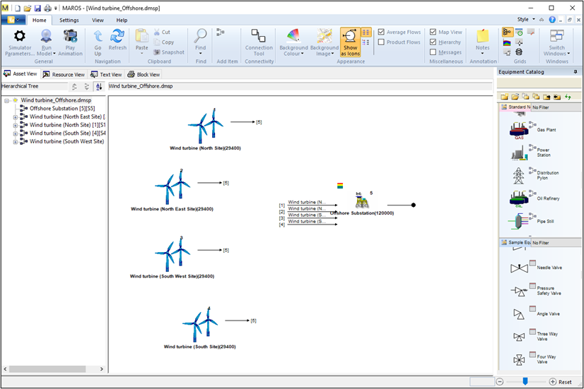 Block Flow Diagram representing multiple turbines in Maros graph