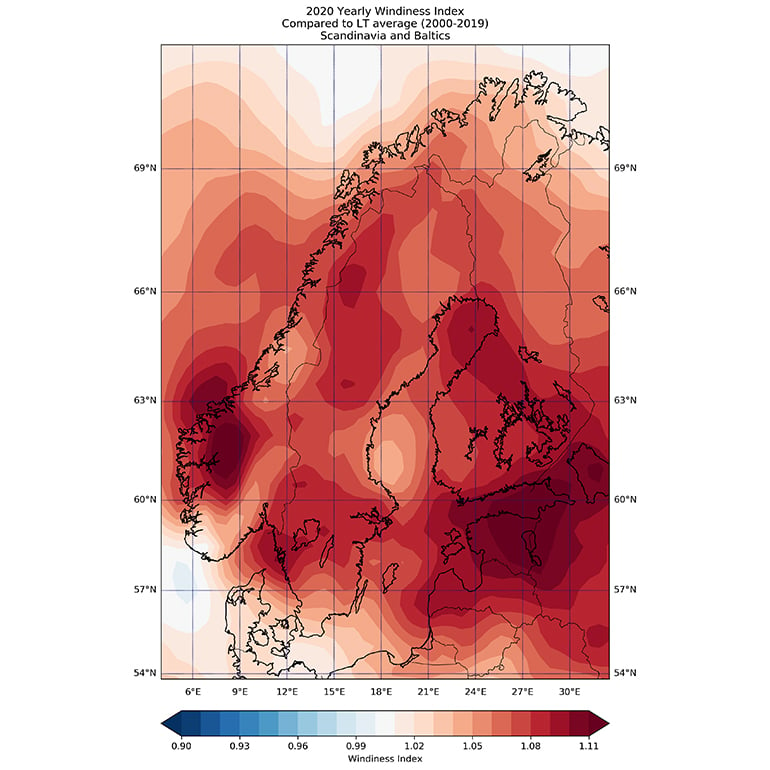 Windiness 2020 Scandinavia and Baltics