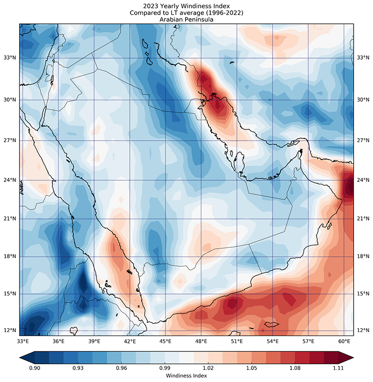 2023 Yearly Windiness Index Arabian Peninsula