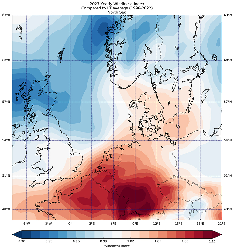 2023 Yearly Windiness Index North Sea