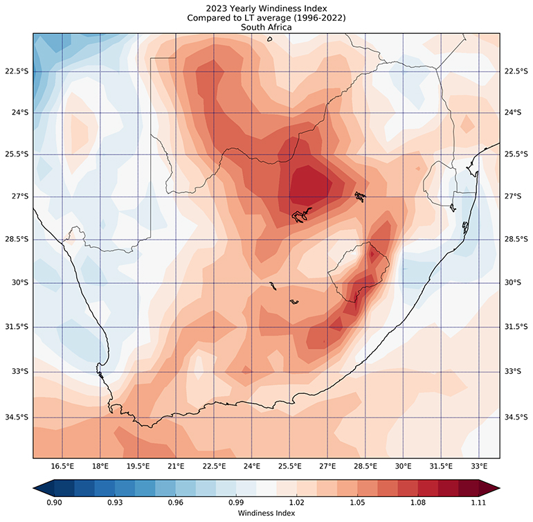 2023 Yearly Windiness Index South Africa