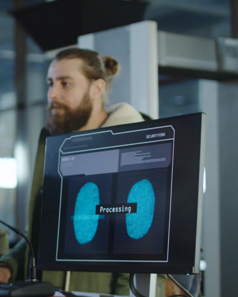 Man giving fingerprints with sensor