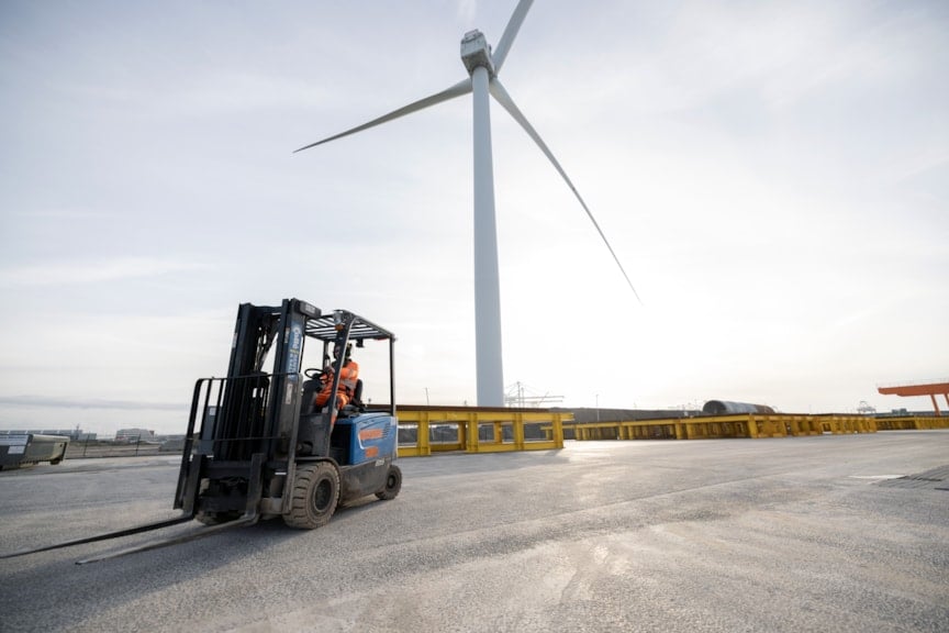 Wind turbine and a fork lift