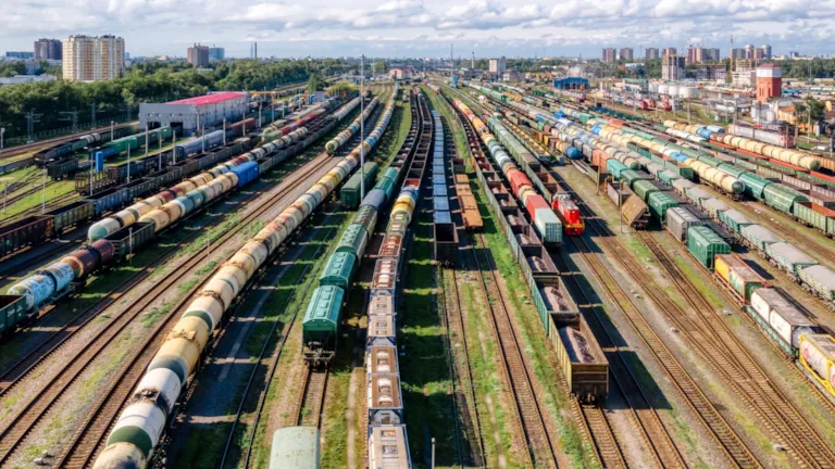 train cargo carriages on tracks