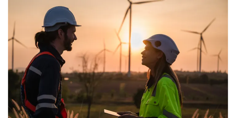 two wind farm workers