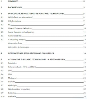 Alternative fuel assessment - table of contents