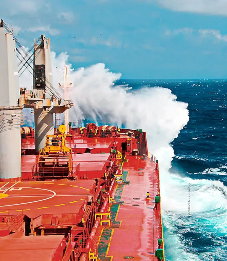 Vessel in heavy weather conditions.