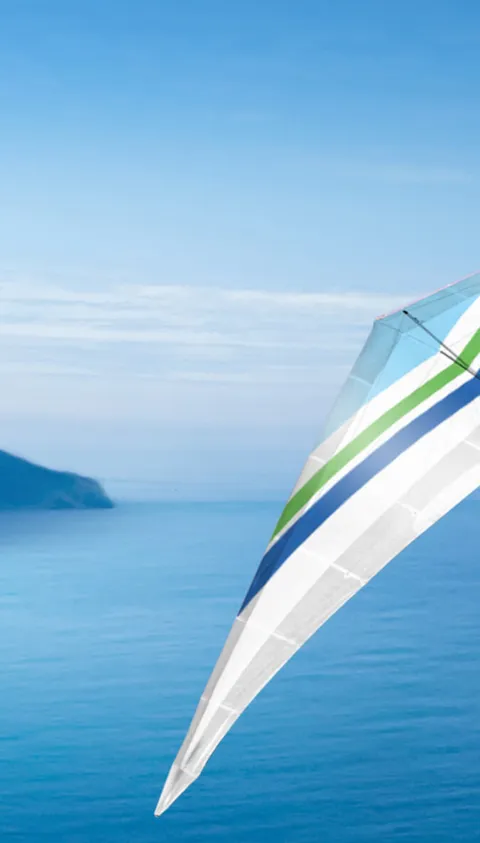 Paraglider flying over the sea