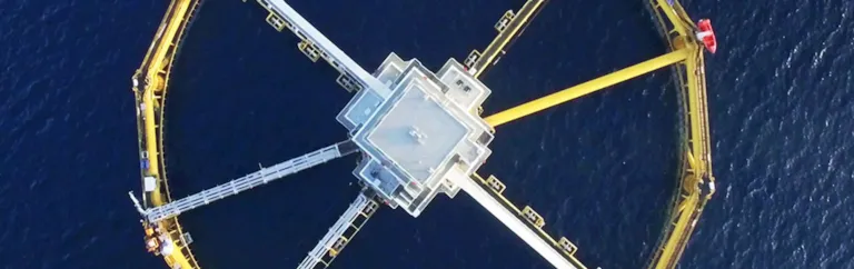 Aerial view of offshore fish farm