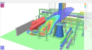 Screenshot from Phast software, showing pool fire temperature contours modelled in 3D using the CFD extension