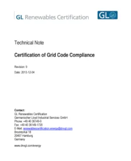 Technical Note for the certification of grid code compliance