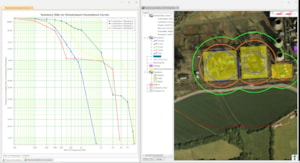 Screenshot from Safeti software, showing overpressure exceedance results in graphical and map views